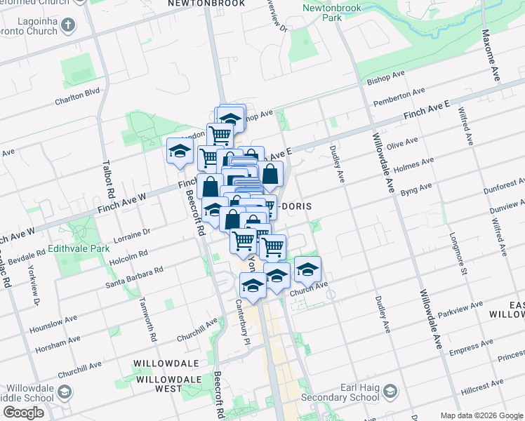 map of restaurants, bars, coffee shops, grocery stores, and more near 15 Holmes Avenue in Toronto