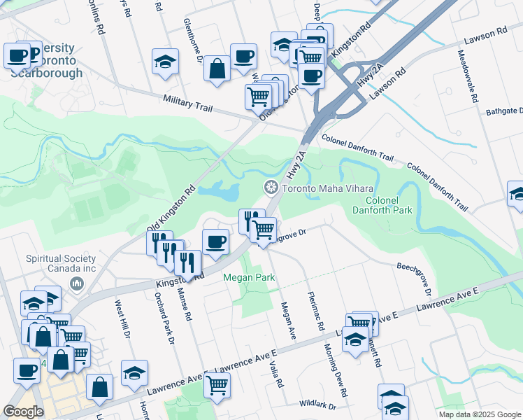 map of restaurants, bars, coffee shops, grocery stores, and more near in Toronto