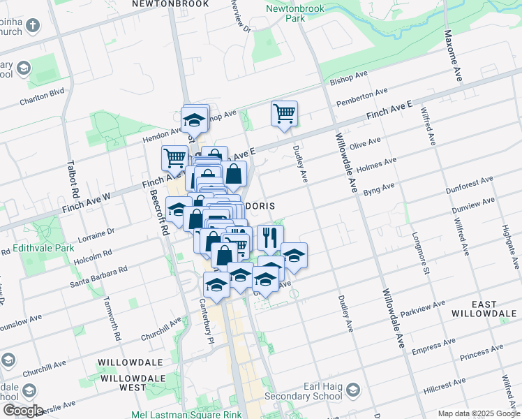 map of restaurants, bars, coffee shops, grocery stores, and more near 432 Kenneth Avenue in Toronto