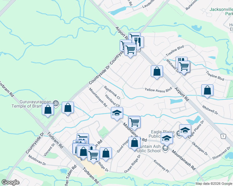 map of restaurants, bars, coffee shops, grocery stores, and more near 41 Rainbrook Close in Brampton
