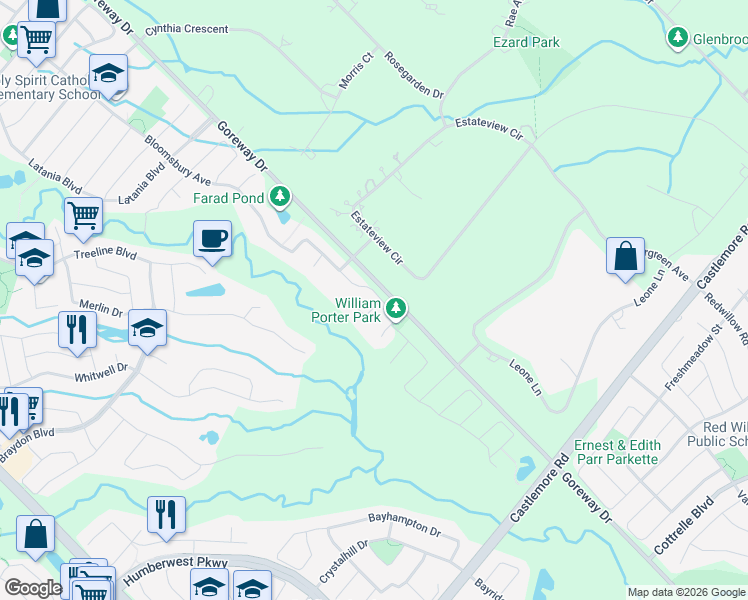 map of restaurants, bars, coffee shops, grocery stores, and more near in Brampton