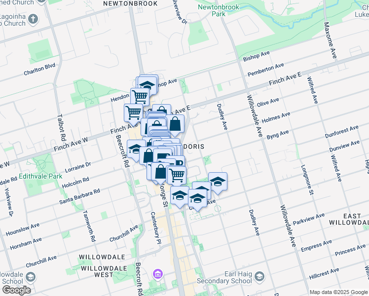 map of restaurants, bars, coffee shops, grocery stores, and more near in Toronto