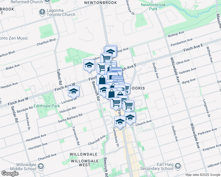 map of restaurants, bars, coffee shops, grocery stores, and more near in Toronto