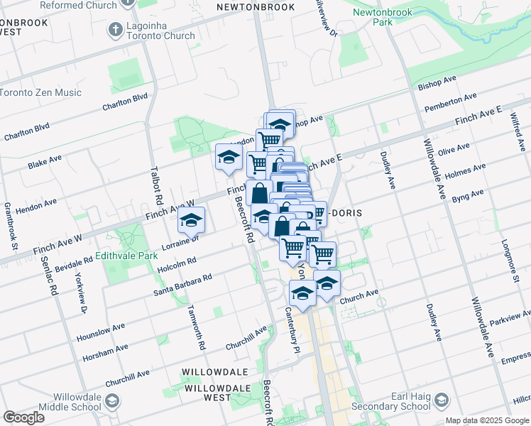 map of restaurants, bars, coffee shops, grocery stores, and more near in Toronto