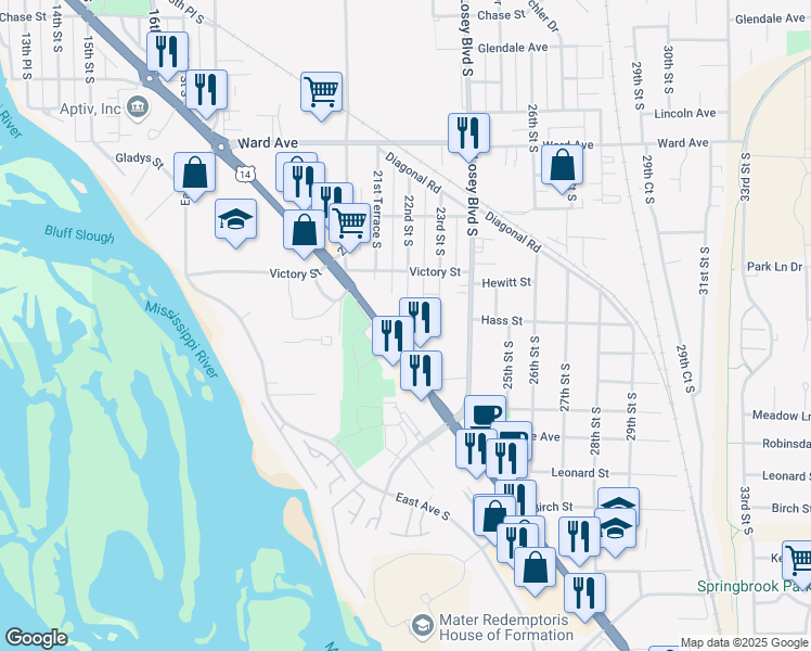 map of restaurants, bars, coffee shops, grocery stores, and more near 3715 Mormon Coulee Road in La Crosse