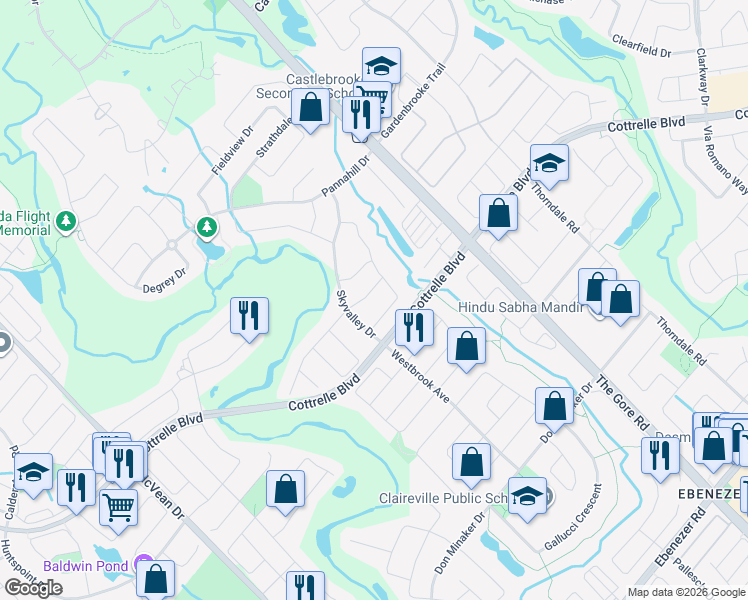 map of restaurants, bars, coffee shops, grocery stores, and more near 11 Heathbrook Avenue in Brampton