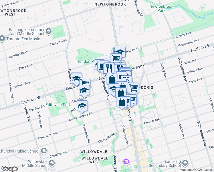 map of restaurants, bars, coffee shops, grocery stores, and more near in Toronto