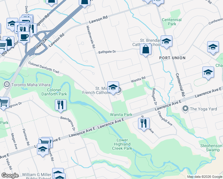 map of restaurants, bars, coffee shops, grocery stores, and more near in Toronto