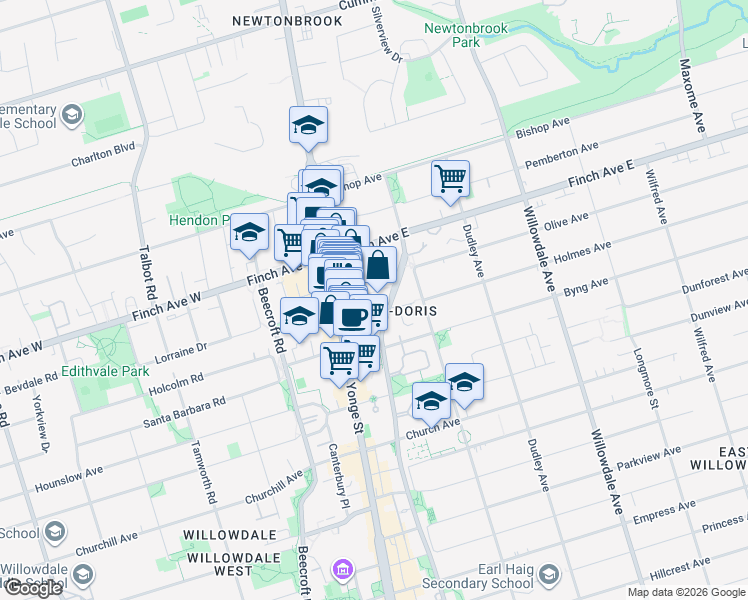 map of restaurants, bars, coffee shops, grocery stores, and more near in Toronto