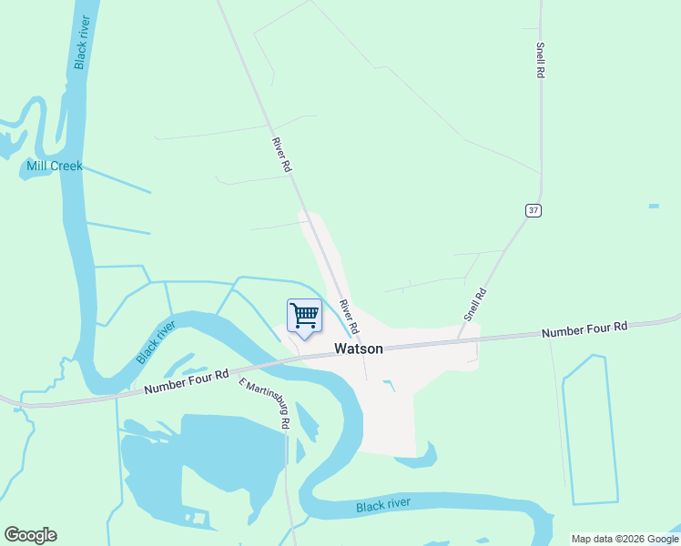 map of restaurants, bars, coffee shops, grocery stores, and more near 6558 River Road in Lowville