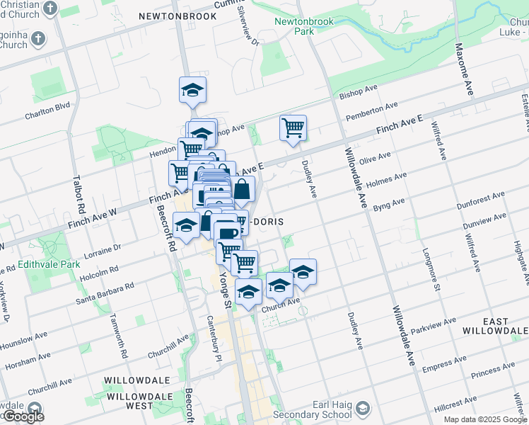 map of restaurants, bars, coffee shops, grocery stores, and more near 50 Holmes Avenue in Toronto