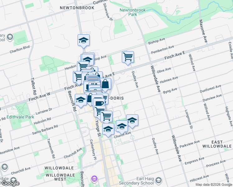 map of restaurants, bars, coffee shops, grocery stores, and more near in Toronto