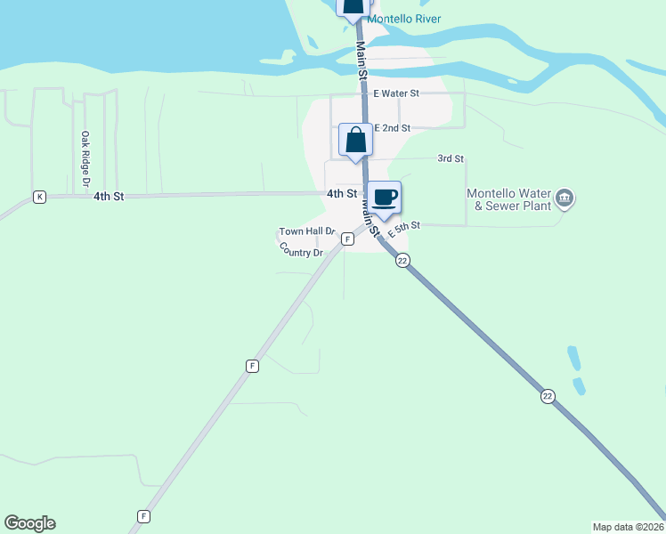 map of restaurants, bars, coffee shops, grocery stores, and more near 100 Village Square in Montello