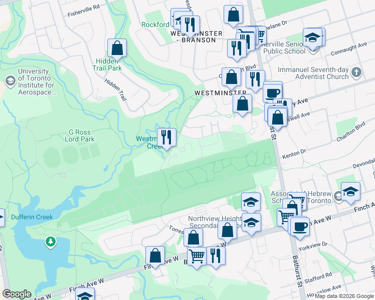 map of restaurants, bars, coffee shops, grocery stores, and more near in Toronto