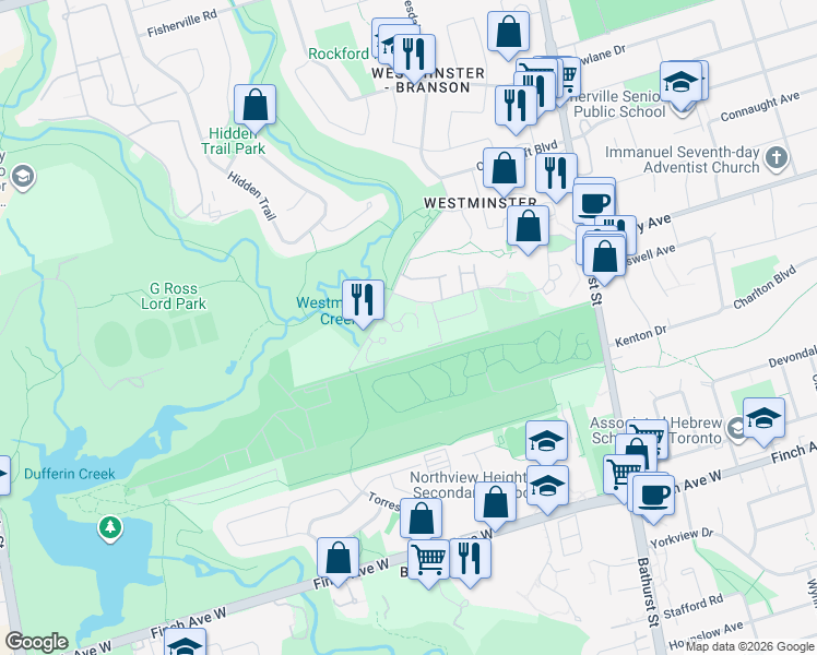 map of restaurants, bars, coffee shops, grocery stores, and more near in Toronto