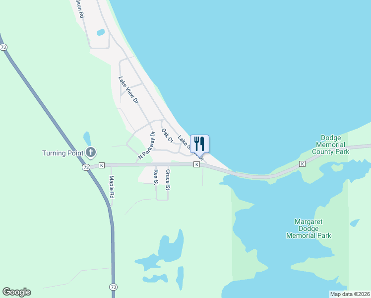 map of restaurants, bars, coffee shops, grocery stores, and more near N4143 Lake Shore Drive in Markesan