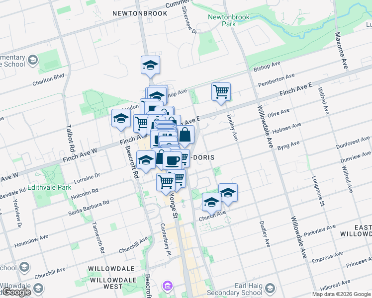 map of restaurants, bars, coffee shops, grocery stores, and more near 18 Holmes Avenue in Toronto
