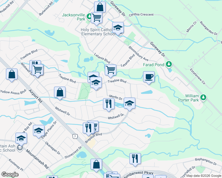 map of restaurants, bars, coffee shops, grocery stores, and more near 6 Wonder Way in Brampton