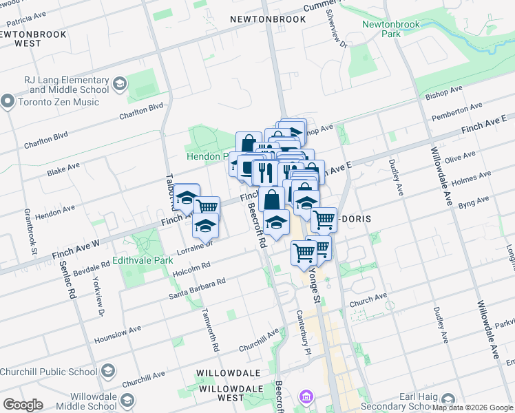 map of restaurants, bars, coffee shops, grocery stores, and more near in Toronto