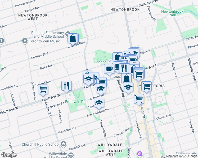 map of restaurants, bars, coffee shops, grocery stores, and more near 1 English Garden Way in Toronto