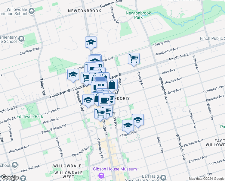 map of restaurants, bars, coffee shops, grocery stores, and more near in Toronto