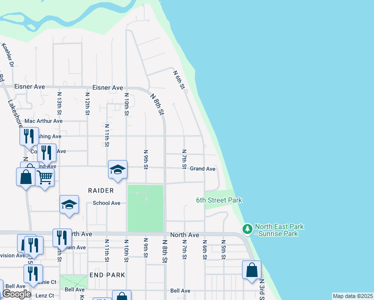 map of restaurants, bars, coffee shops, grocery stores, and more near 634 Columbus Ave in Sheboygan