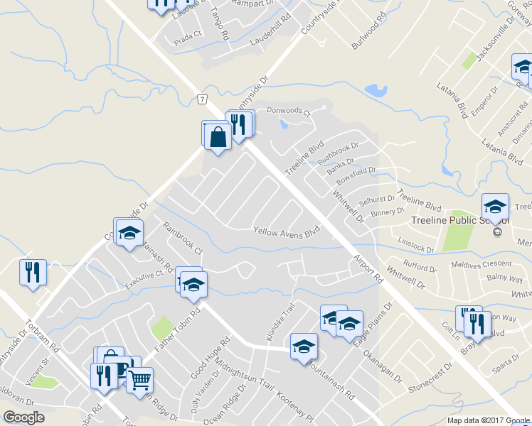map of restaurants, bars, coffee shops, grocery stores, and more near 12 Summitgreen Crescent in Brampton