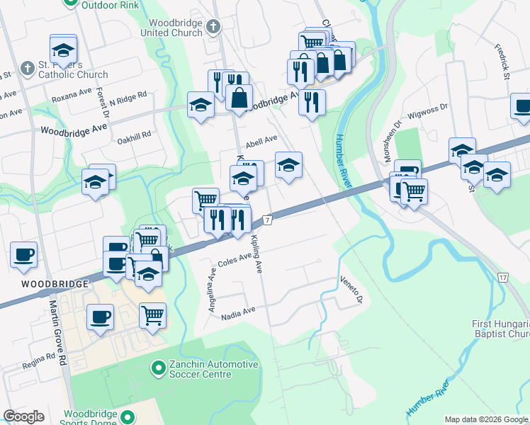 map of restaurants, bars, coffee shops, grocery stores, and more near 2 Lansdowne Avenue in Vaughan
