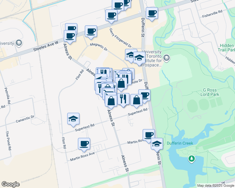 map of restaurants, bars, coffee shops, grocery stores, and more near in Toronto
