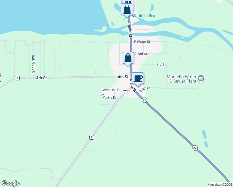 map of restaurants, bars, coffee shops, grocery stores, and more near 100 Village Square in Montello