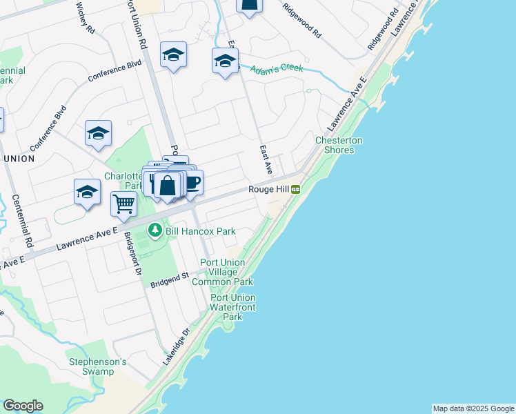 map of restaurants, bars, coffee shops, grocery stores, and more near 110 Marine Approach Drive in Toronto