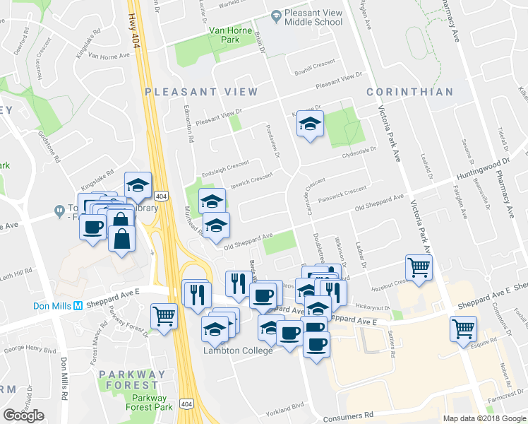 map of restaurants, bars, coffee shops, grocery stores, and more near 15 Crossbow Crescent in Toronto