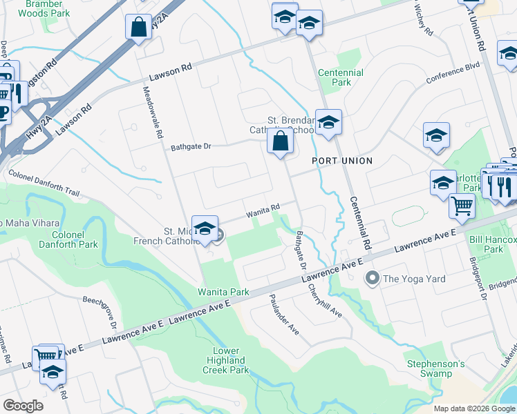 map of restaurants, bars, coffee shops, grocery stores, and more near in Toronto
