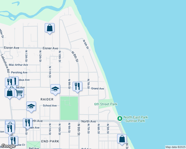 map of restaurants, bars, coffee shops, grocery stores, and more near 634 Columbus Avenue in Sheboygan