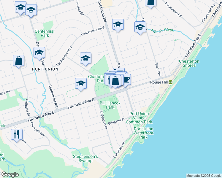 map of restaurants, bars, coffee shops, grocery stores, and more near in Toronto