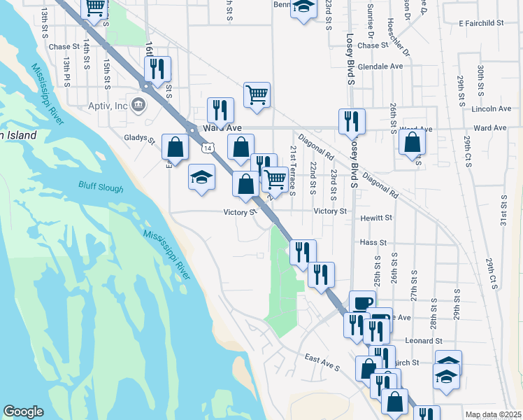 map of restaurants, bars, coffee shops, grocery stores, and more near 3550 Mormon Coulee Road in La Crosse