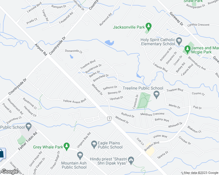 map of restaurants, bars, coffee shops, grocery stores, and more near Selhurst Drive in Brampton