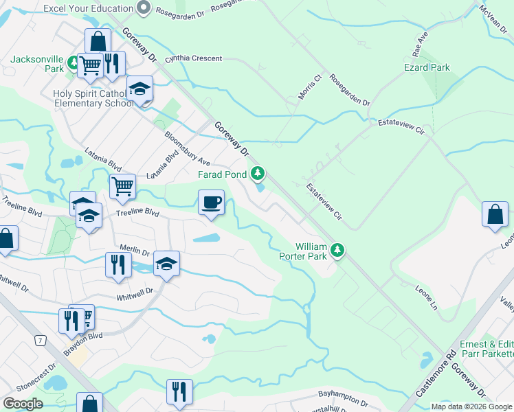 map of restaurants, bars, coffee shops, grocery stores, and more near 69 Bloomsbury Avenue in Brampton