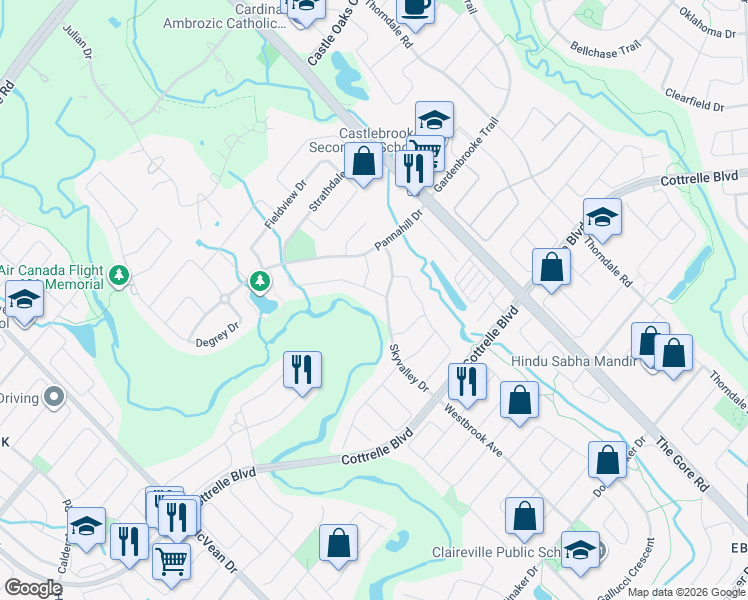 map of restaurants, bars, coffee shops, grocery stores, and more near 62 Oakhaven Road in Brampton