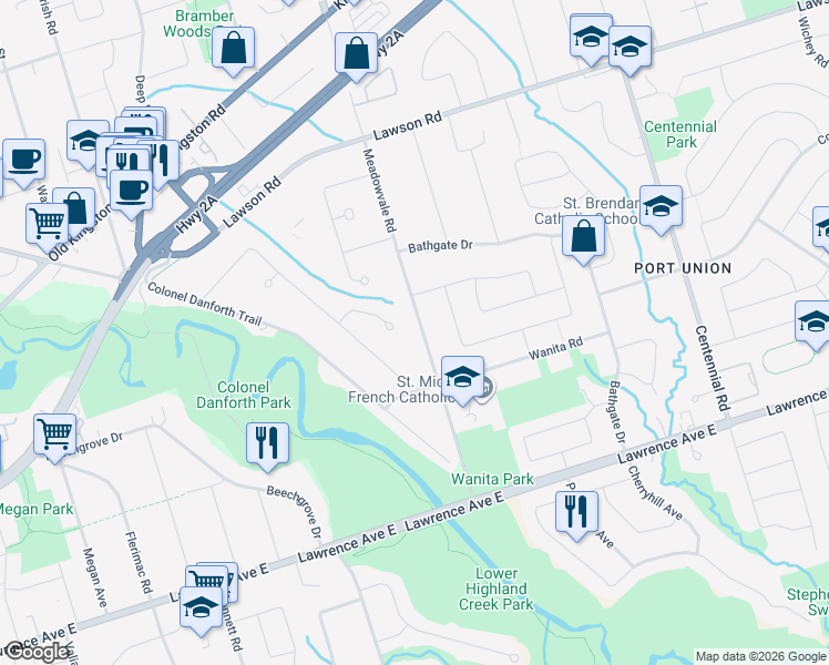 map of restaurants, bars, coffee shops, grocery stores, and more near in Toronto