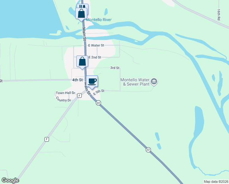 map of restaurants, bars, coffee shops, grocery stores, and more near 167 East 5th Street in Montello