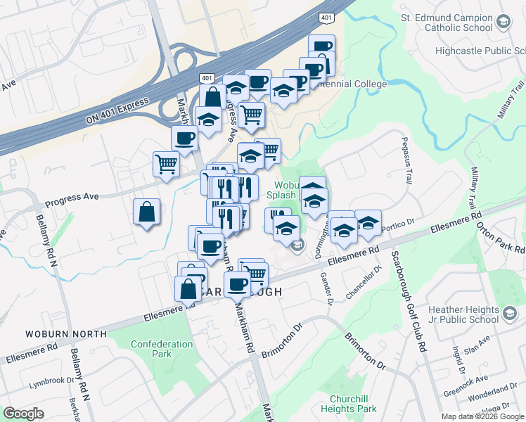map of restaurants, bars, coffee shops, grocery stores, and more near 20 Tuxedo Court in Toronto