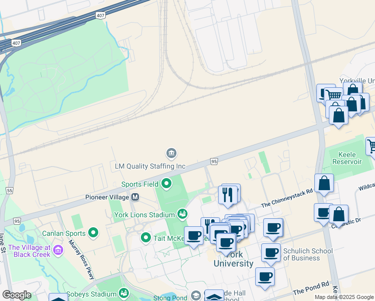 map of restaurants, bars, coffee shops, grocery stores, and more near 2600 Steeles Avenue West in Vaughan