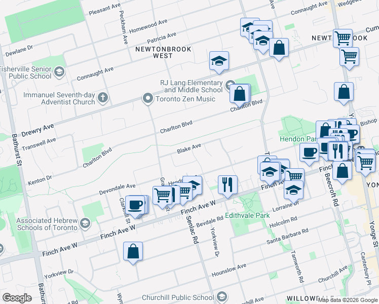 map of restaurants, bars, coffee shops, grocery stores, and more near in Toronto