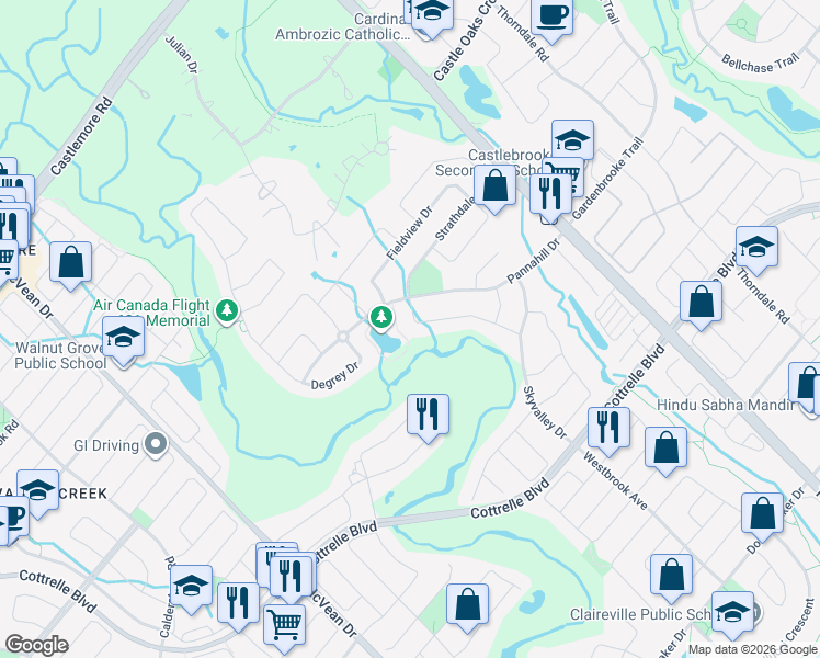 map of restaurants, bars, coffee shops, grocery stores, and more near 4 Oakhaven Road in Brampton