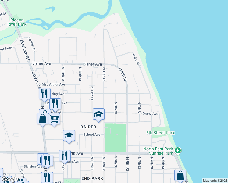 map of restaurants, bars, coffee shops, grocery stores, and more near 3323 North 10th Street in Sheboygan