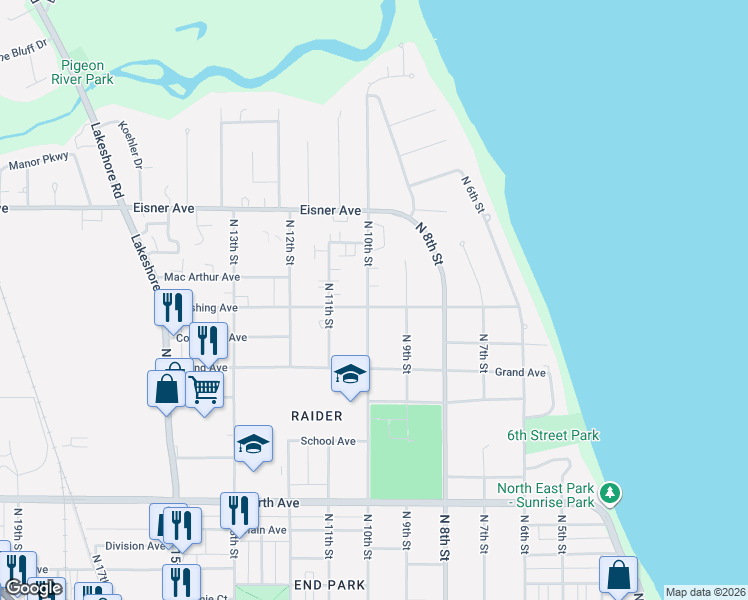 map of restaurants, bars, coffee shops, grocery stores, and more near 3323 North 10th Street in Sheboygan