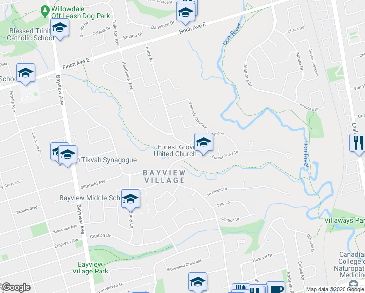 map of restaurants, bars, coffee shops, grocery stores, and more near 8 Page Avenue in Toronto