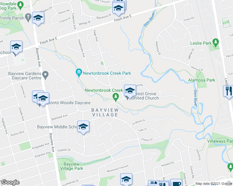 map of restaurants, bars, coffee shops, grocery stores, and more near 8 Page Avenue in Toronto