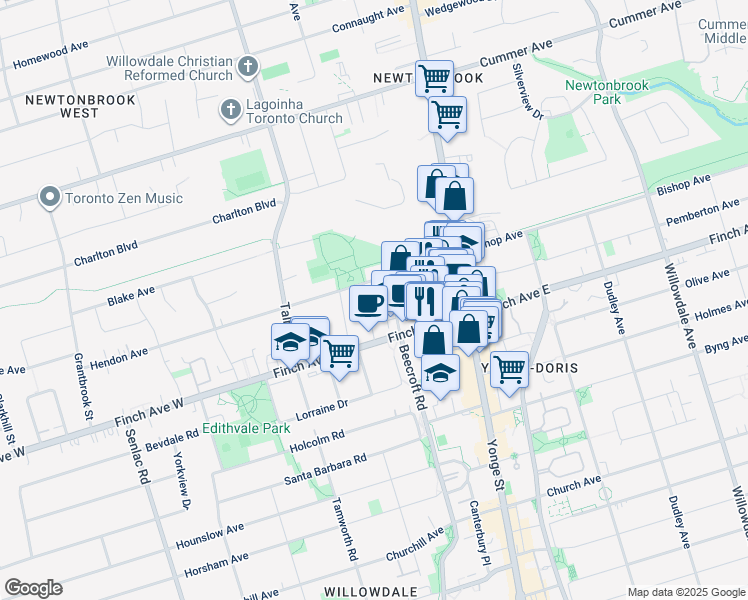 map of restaurants, bars, coffee shops, grocery stores, and more near 48 Greenview Avenue in Toronto